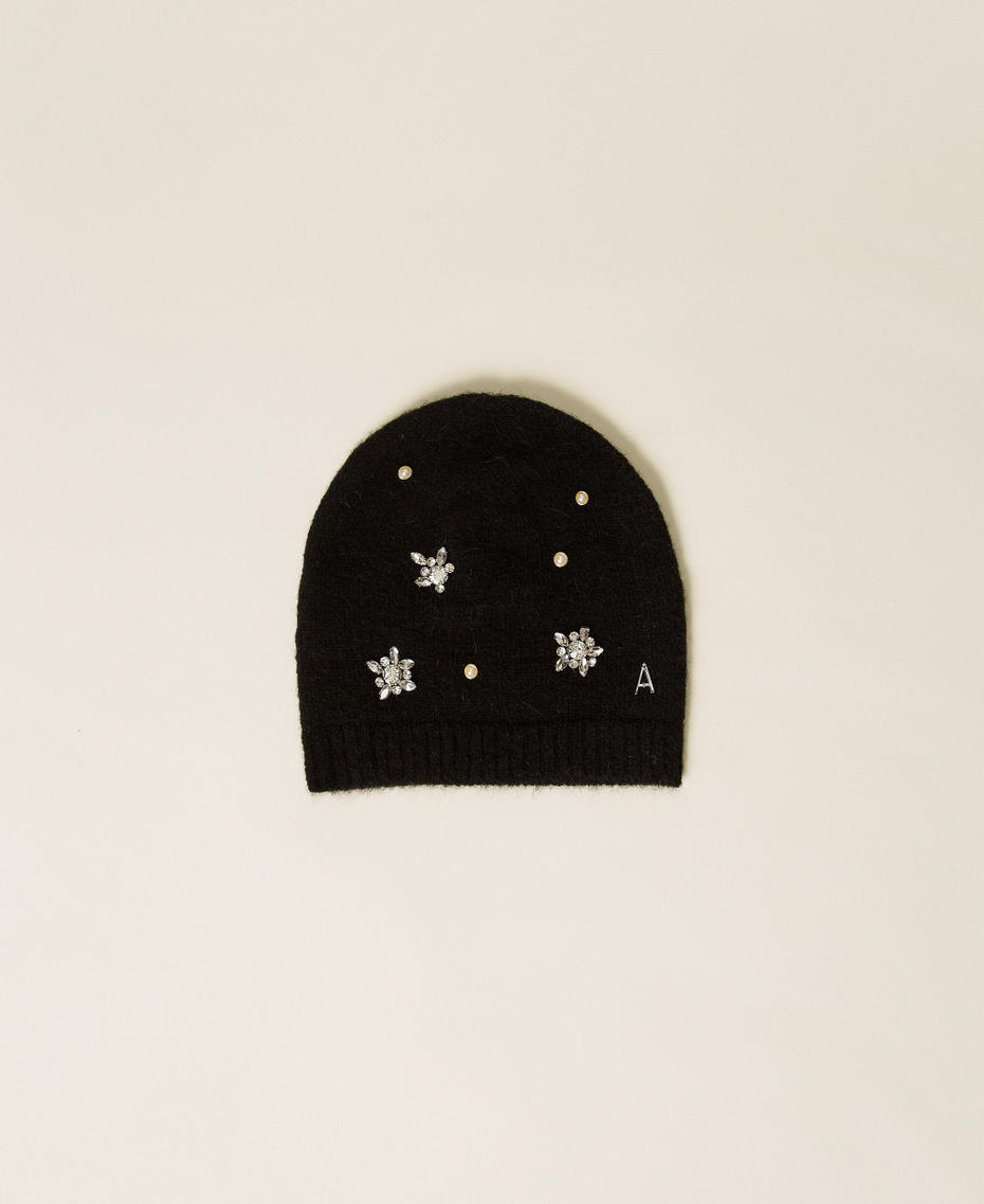 Bonnet en alpaga mélangé avec strass et perles Noir Femme 252AA4020_00006_01