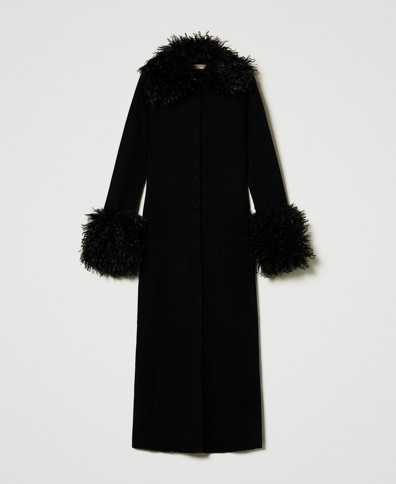 Scee by twin set Abito-cardigan lungo in misto lana e faux fur