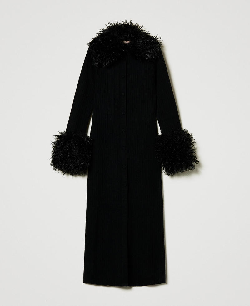 Wool blend and faux fur long cardi-dress Black Woman 242TT3430_00006_S0