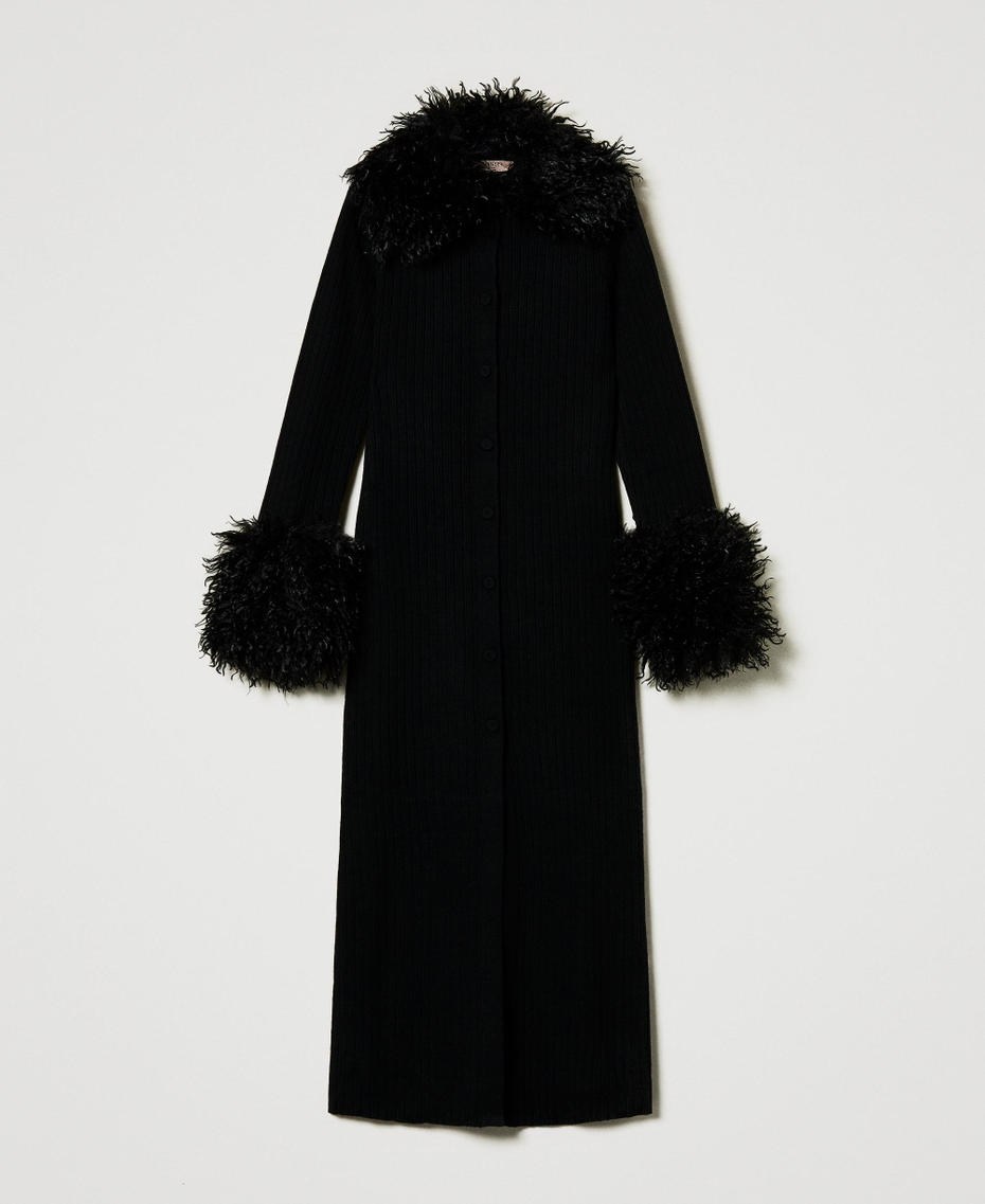 Wool blend and faux fur long cardi-dress Black Woman 242TT3430_00006_S0