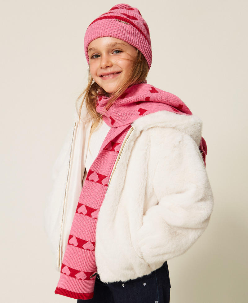Babyschal aus Jacquard-Strick mit Herzen Zweifarbig Azaleenpink / "Magentarot" M&auml;dchen 262GB5031_13792_A0
