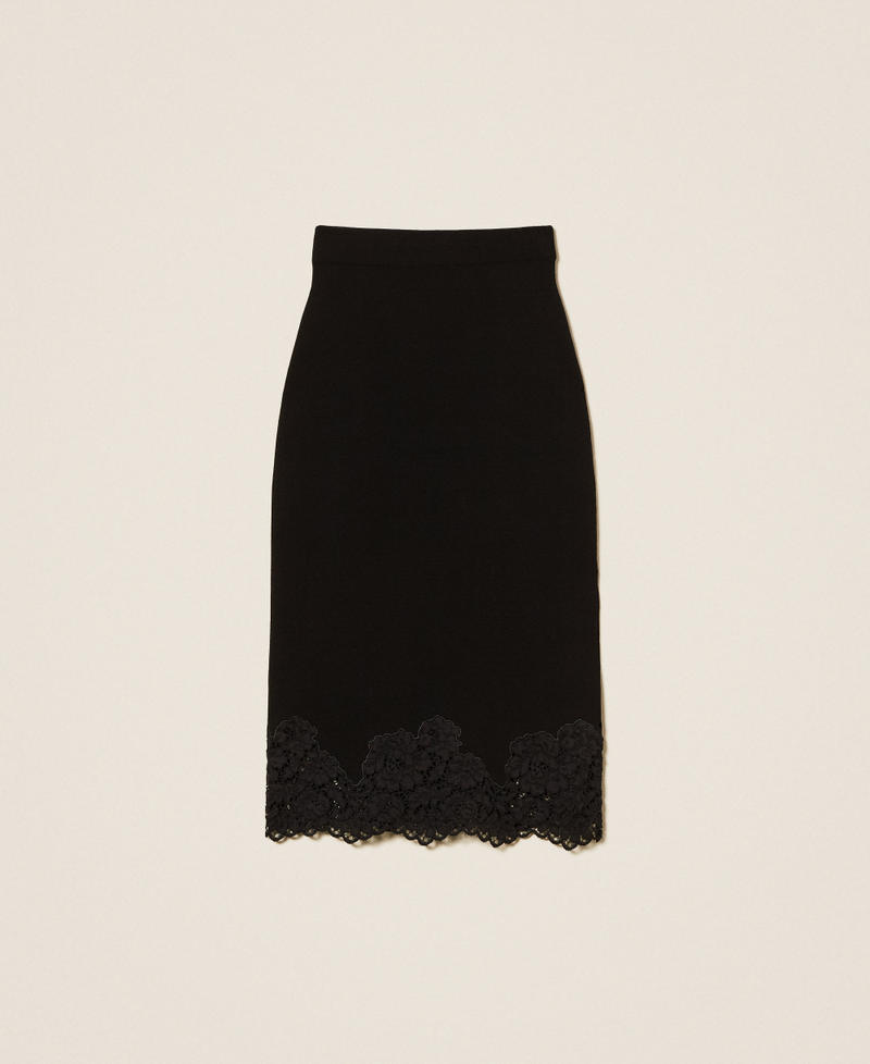 Knit midi skirt with lace Black Woman 252TP3390_00006_S0