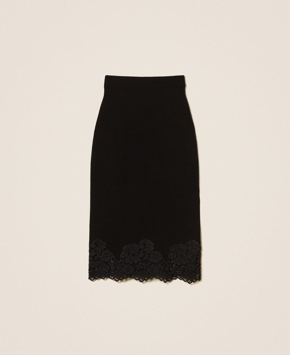 Knit midi skirt with lace Black Woman 252TP3390_00006_S0