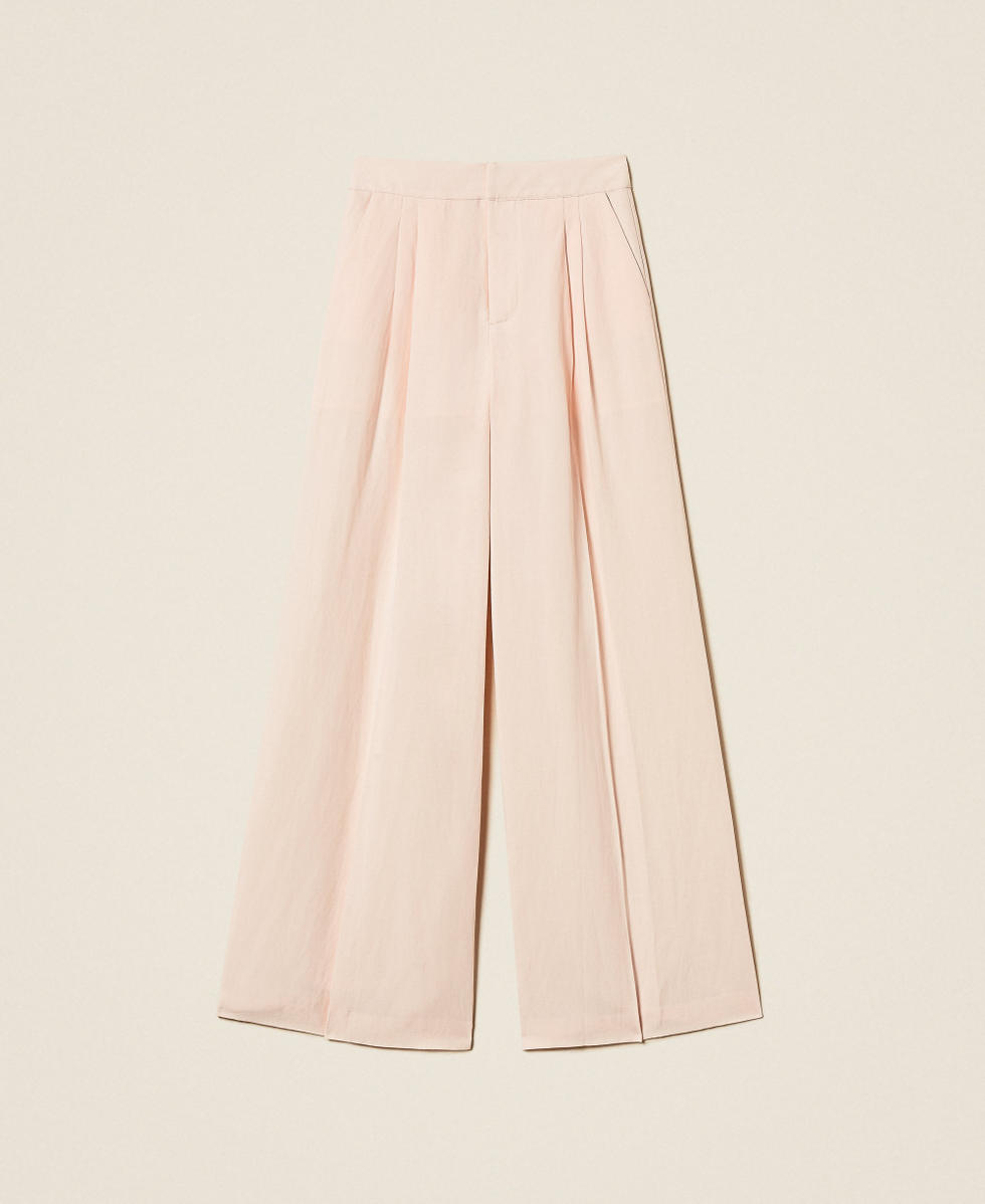 Linen blend wide leg trousers