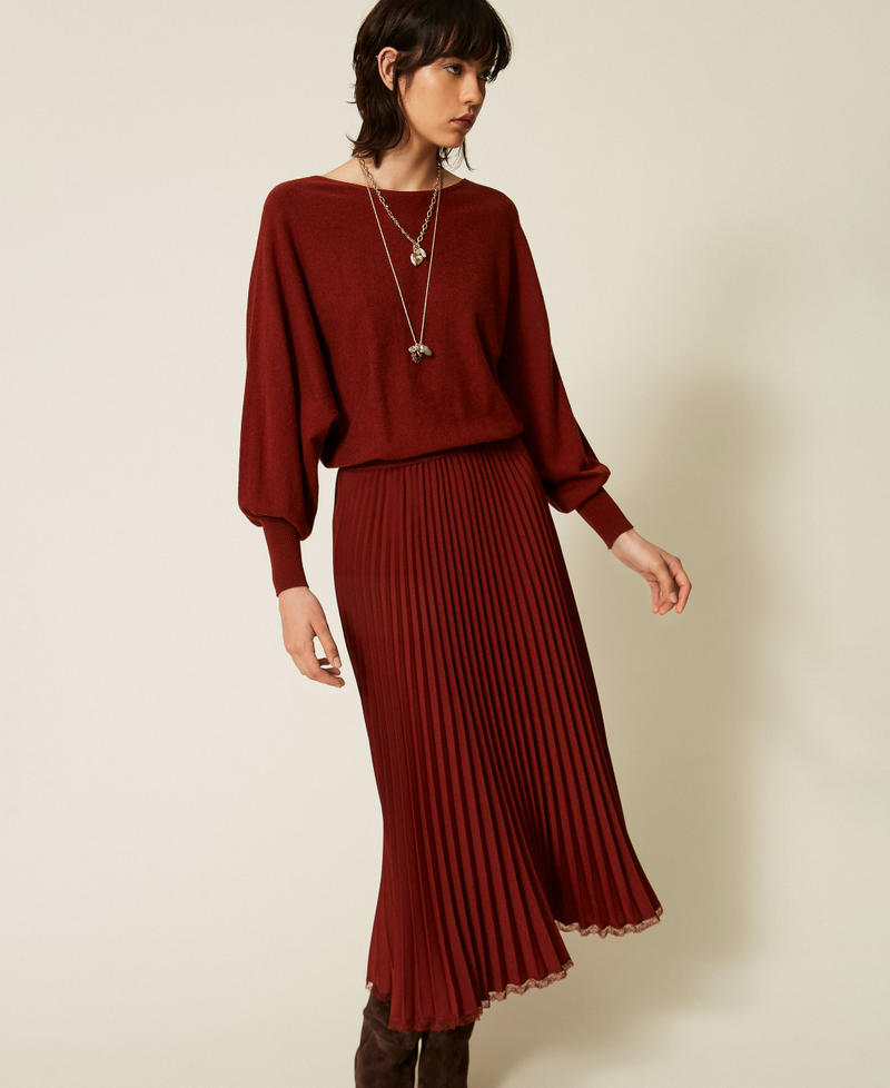 Abito lungo in maglia e cr&ecirc;pe pliss&eacute; Marrone "Cherry Wood" Donna 262TP3250_06501_02