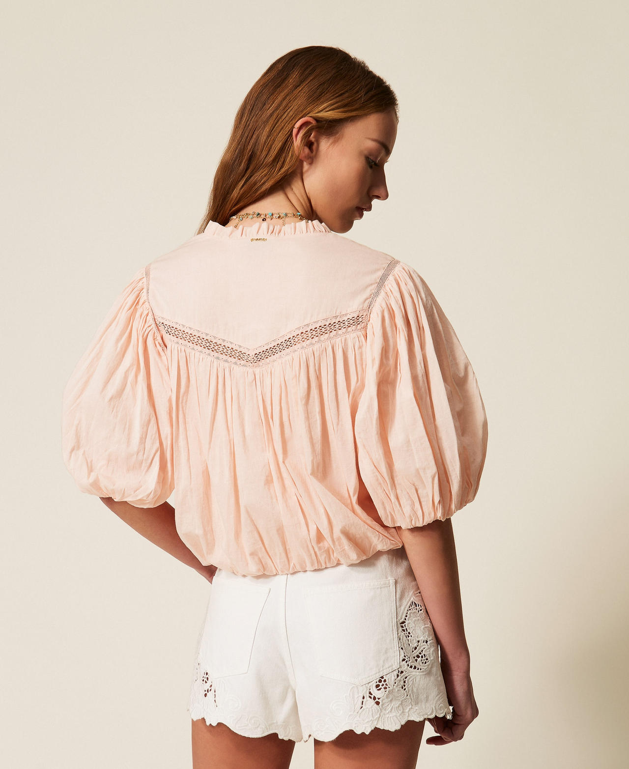Muslin blouse with gathering Pearl Rose Woman 261TT2331_13144_03