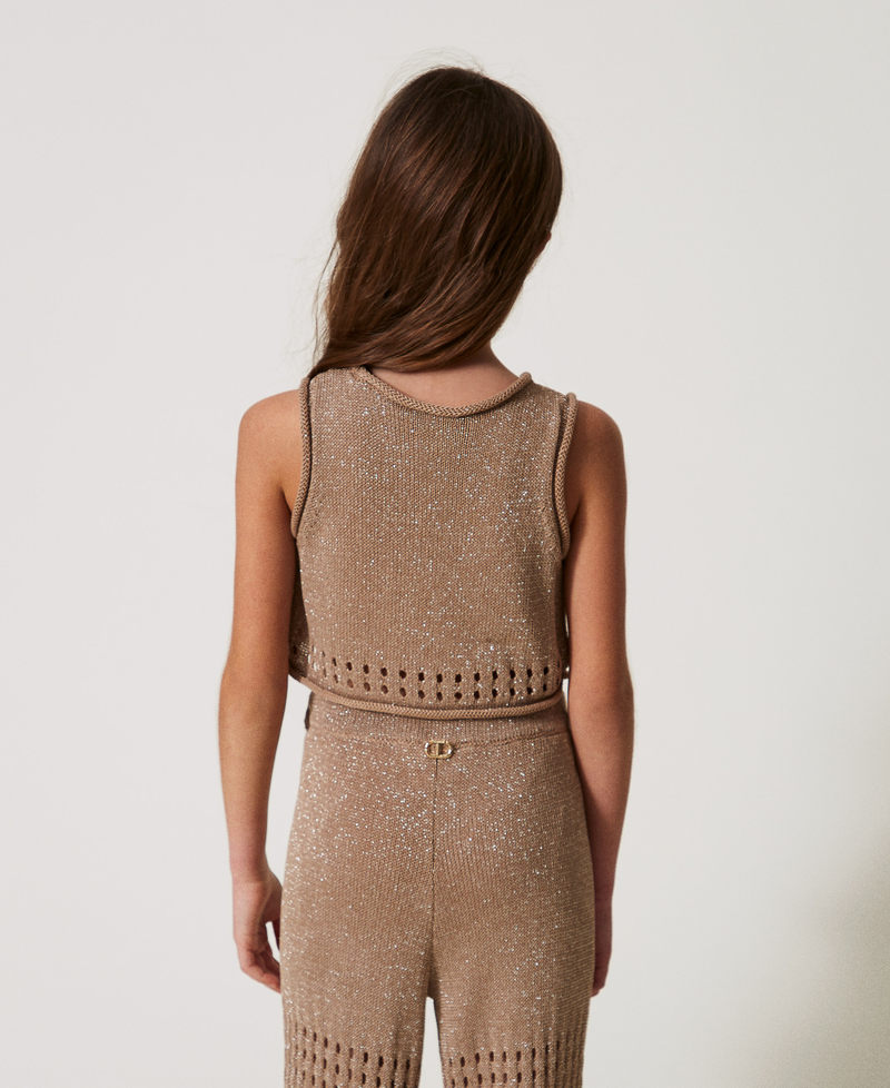 Cropped knit top with Oval T Beige Hemp Girl 251GJ3431_00310_03