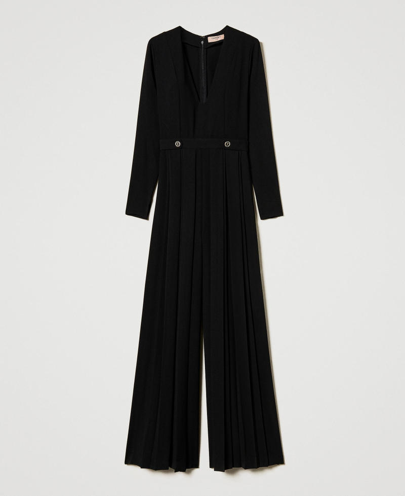 Pleated crêpe jumpsuit with buttons Black Woman 242TT2170_00006_0S