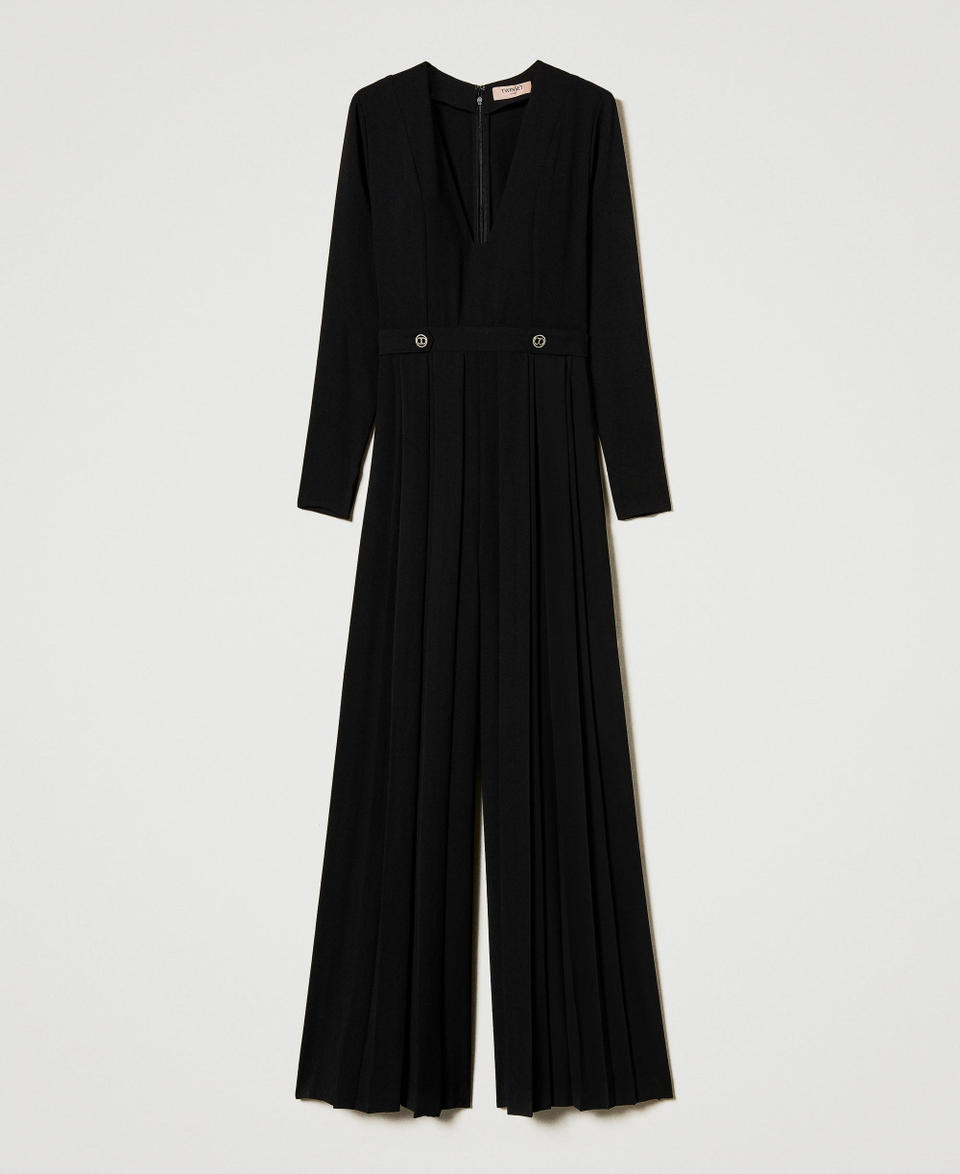 Pleated crêpe jumpsuit with buttons Black Woman 242TT2170_00006_S0