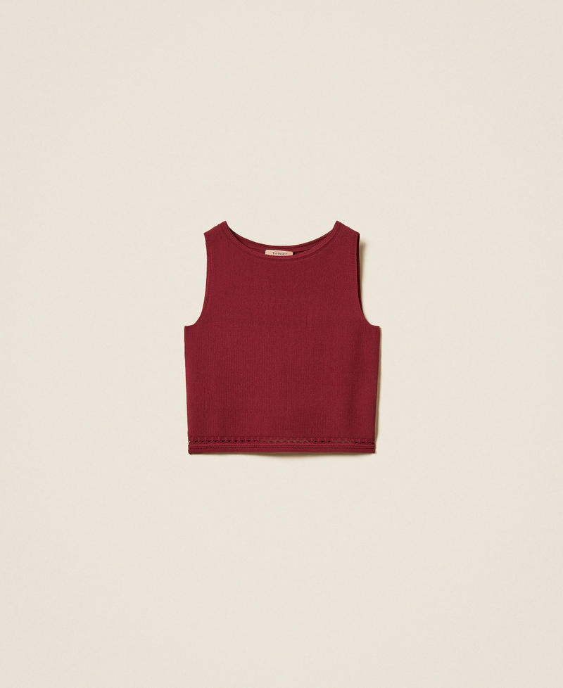 Top in maglia con frange Bordeaux Donna 262TP3Q20_00020_S0
