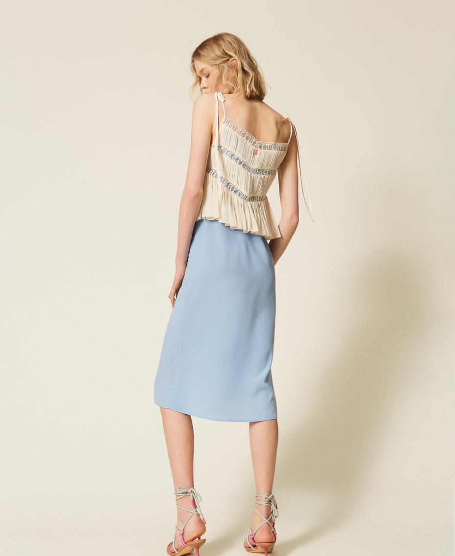 Abito longuette MYFO con pizzo e pieghe Bicolor Placid Blue / Bianco "Neve" Donna 261AQ2094_13511_03