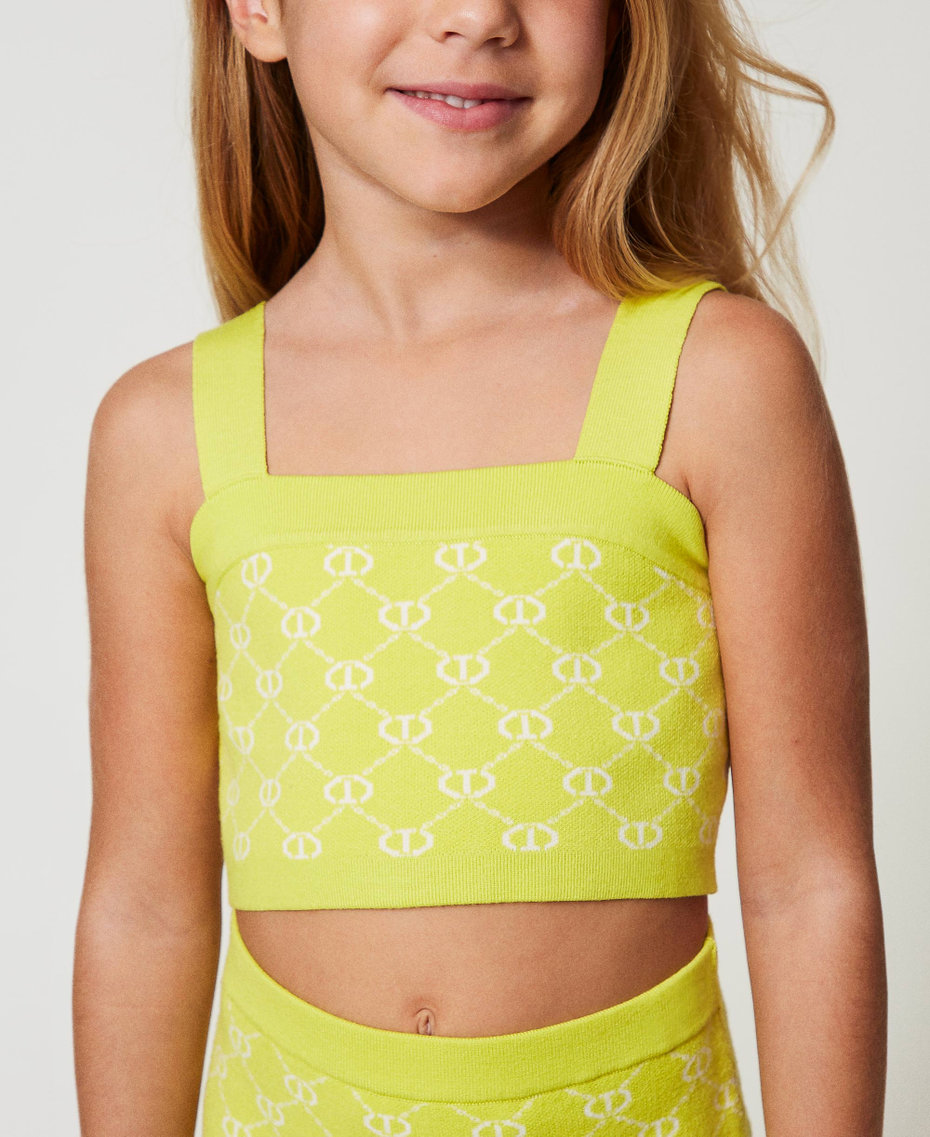 Knit top and skirt with jacquard Oval T Two-tone Yellow Plum/Ice Girl 251GJ3QX4_12190_04