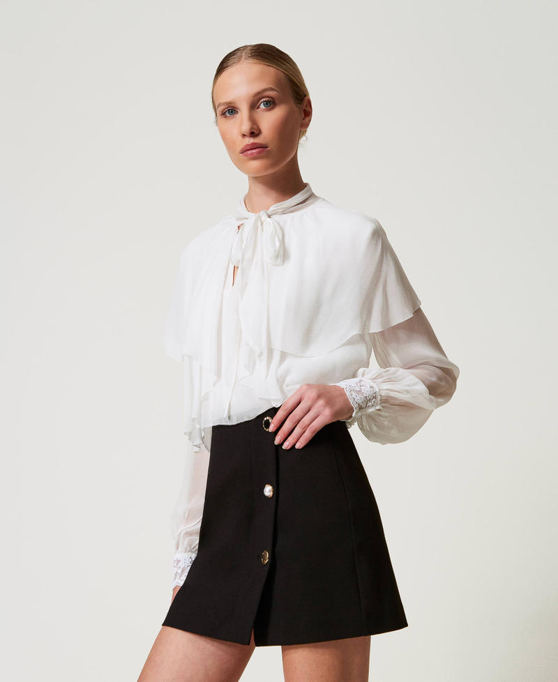 Miniskirt with jewel buttons Black Woman 251TP2135_00006_02