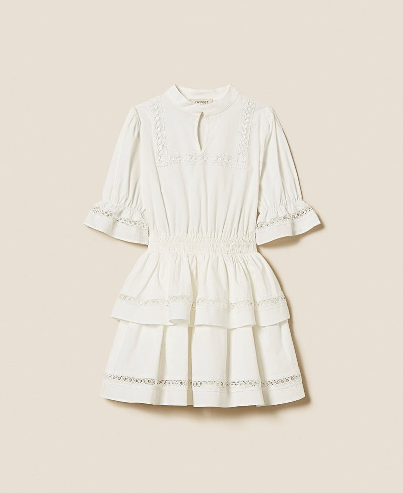Abito corto in popeline con pizzo Off White Bambina 261GJ2042_00526_S0