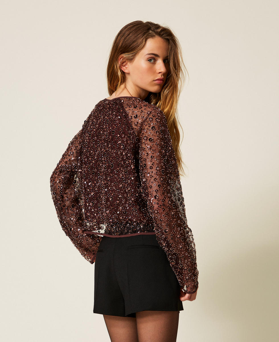 Blouse en tulle avec sequins Marron &laquo;&nbsp;Hot Chocolate&nbsp;&raquo; Femme 252AP2272_12562_03