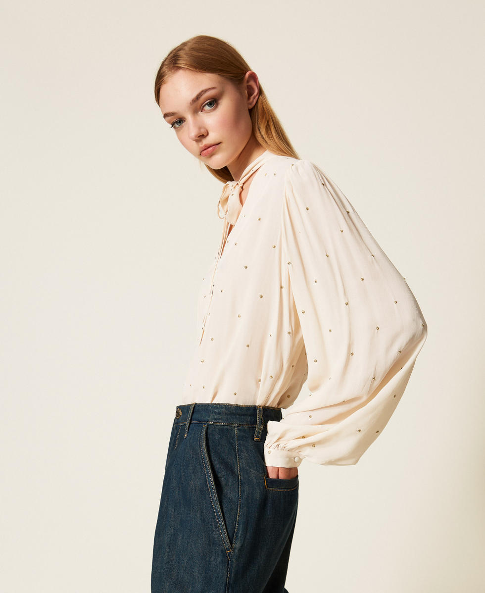 Bluse mit Lurex-Stickerei &bdquo;Parchment&ldquo;-Beige Frau 252TP2032_07222_02