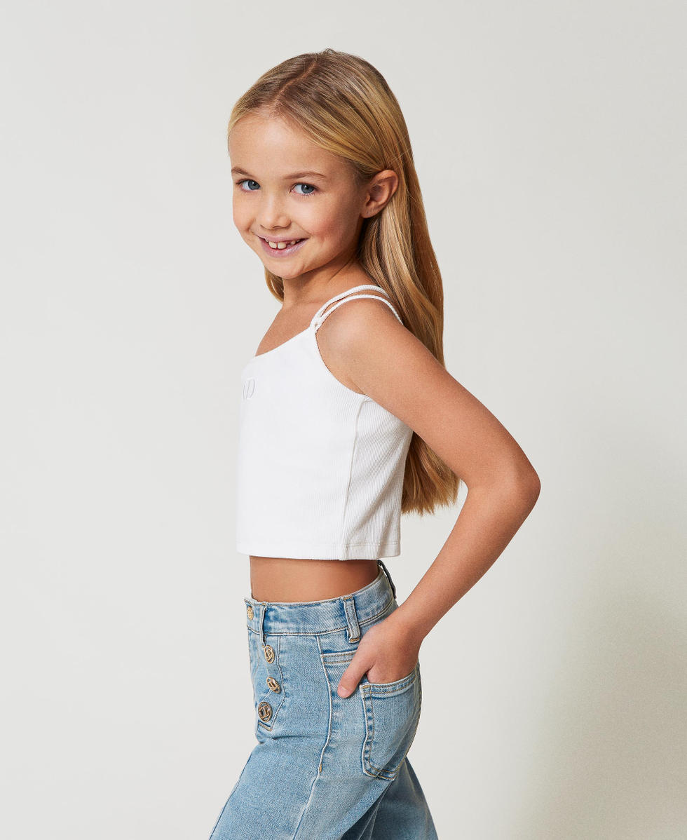 Top c&ocirc;tel&eacute; avec broderie Blanc "Ice" Fille 251GJ2570_00808_02