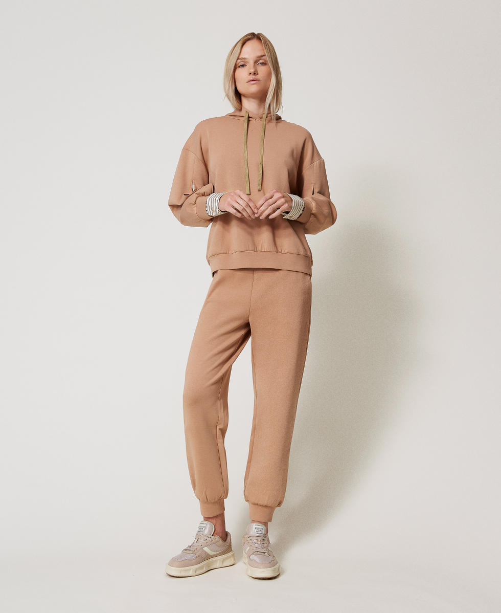 Sweat-shirt et pantalon de jogging en scuba Bicolore Brown Box/Rayure White et Brown Femme 251LL2VEE_12248_01