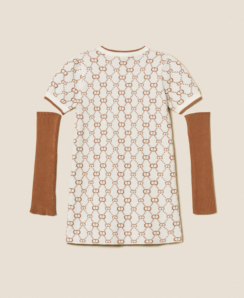 Short jacquard knit dress with removable sleeves Papyrus White/Camel Micro Logo Girl 252GJ3020_12794_S1
