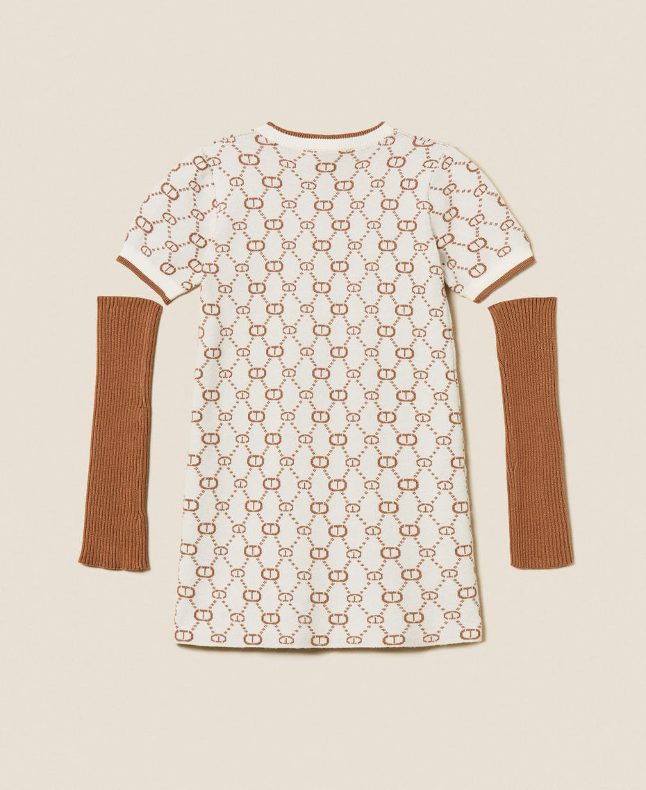 Short jacquard knit dress with removable sleeves Papyrus White/Camel Micro Logo Girl 252GJ3020_12794_S1