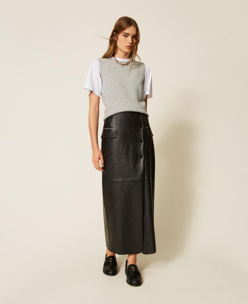 Long wrap-around skirt Black Woman 262LI2KDD_00006_02