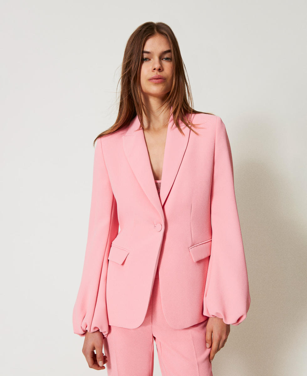 Cr&ecirc;pe jacket with gathered sleeves Peach Woman 251TP2320_12142_05