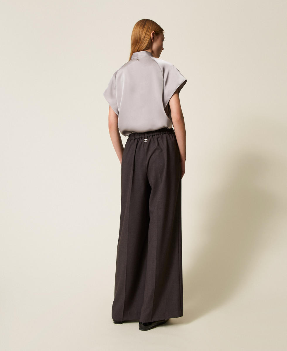 Palazzo trousers with pleats Charcoal Grey Melange Woman 252TF2043_12840_03