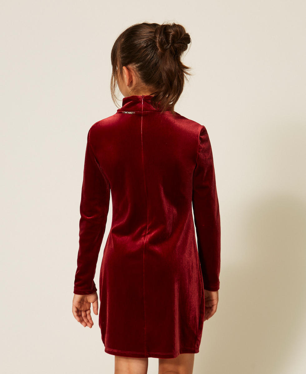 Robe courte en chenille avec fronce Rouge Rubis Fille 262GJ2264_13704_03