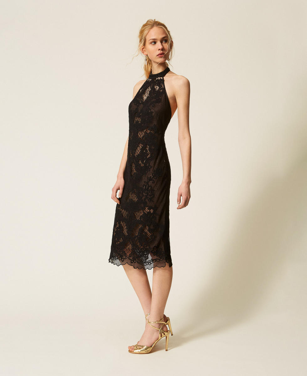 Long mesh dress with embroidery Black Woman 261TQ2012_00006_02