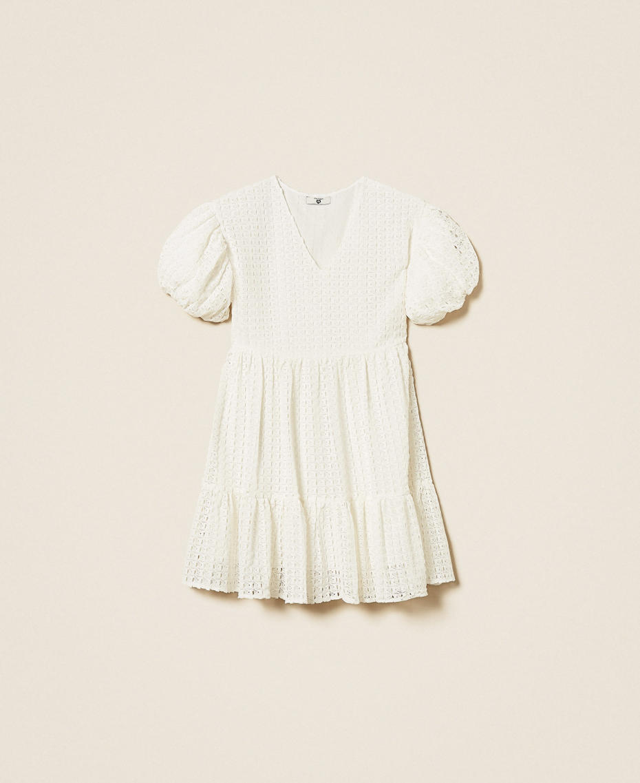 Robe courte crochet avec volant Off White Femme 261LM2BDD_00526_S0