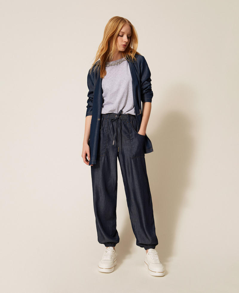 Chambray joggers Dark Denim Woman 261LL2QCC_01225_01