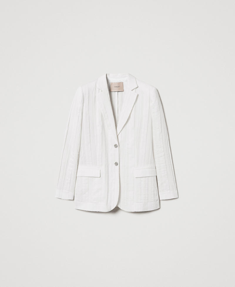 Blazer en lin m&eacute;lang&eacute; ray&eacute; Blanc Neige Femme 251TT2140_00282_S0