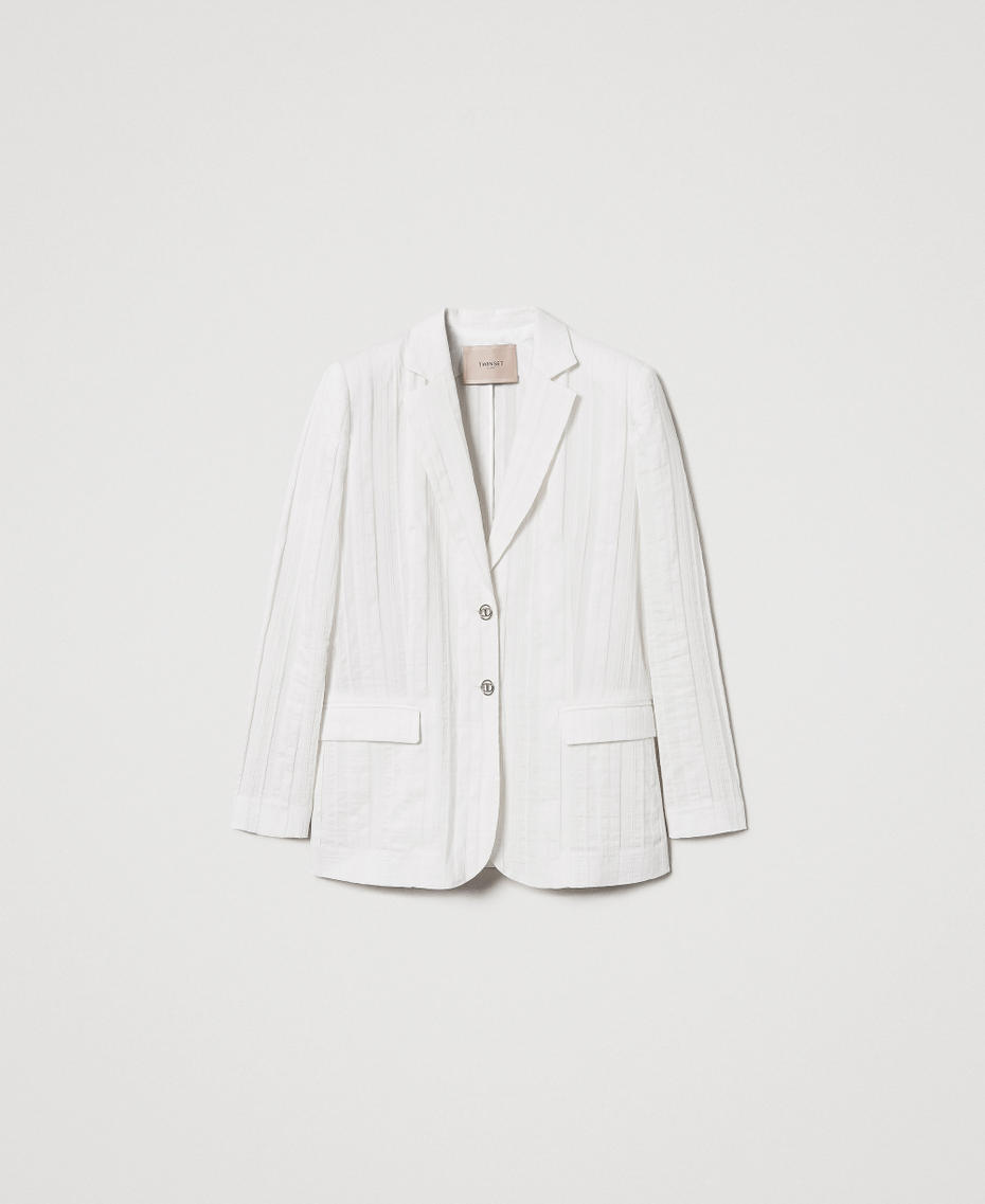 Blazer en lin m&eacute;lang&eacute; ray&eacute; Blanc Neige Femme 251TT2140_00282_S0