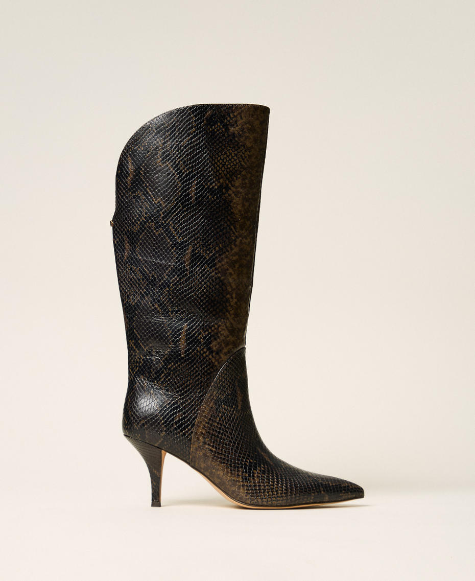 Python print high leather boots Coffee Python Print Woman 262TGT074_14054_01
