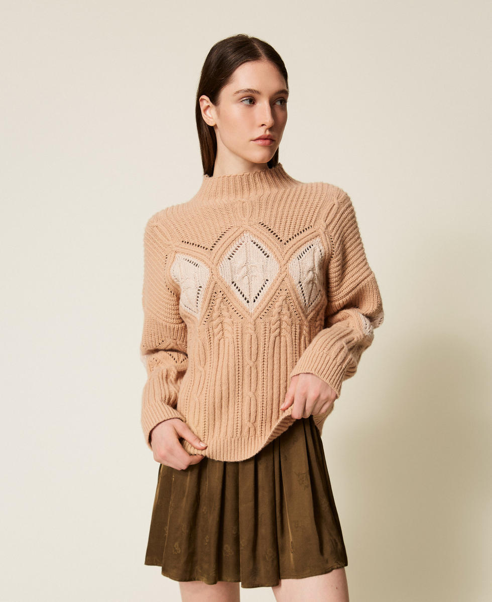 Pull en laine m&eacute;lang&eacute;e avec incrustations Bicolore Rose Parisienne Fonc&eacute;/Rose Parisienne Clair Lurex Femme 252TT3290_13010_02