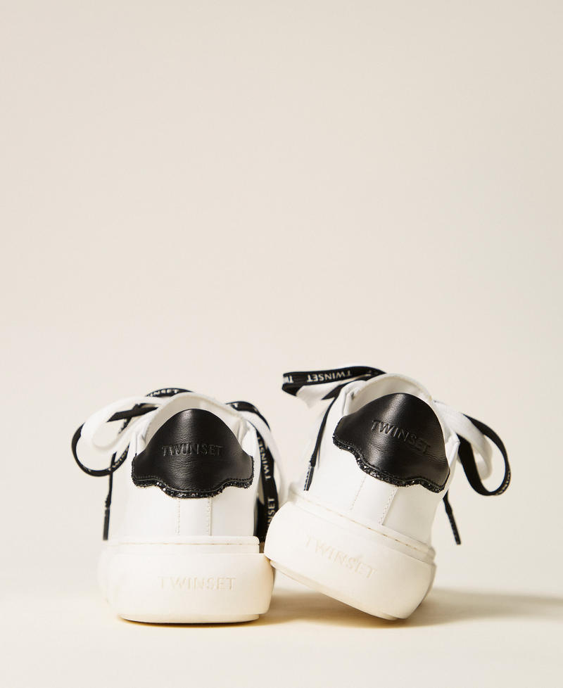 Baskets en cuir avec logo Bicolore Blanc Cass&eacute;/Noir Fille 262GCJ032_10973_03