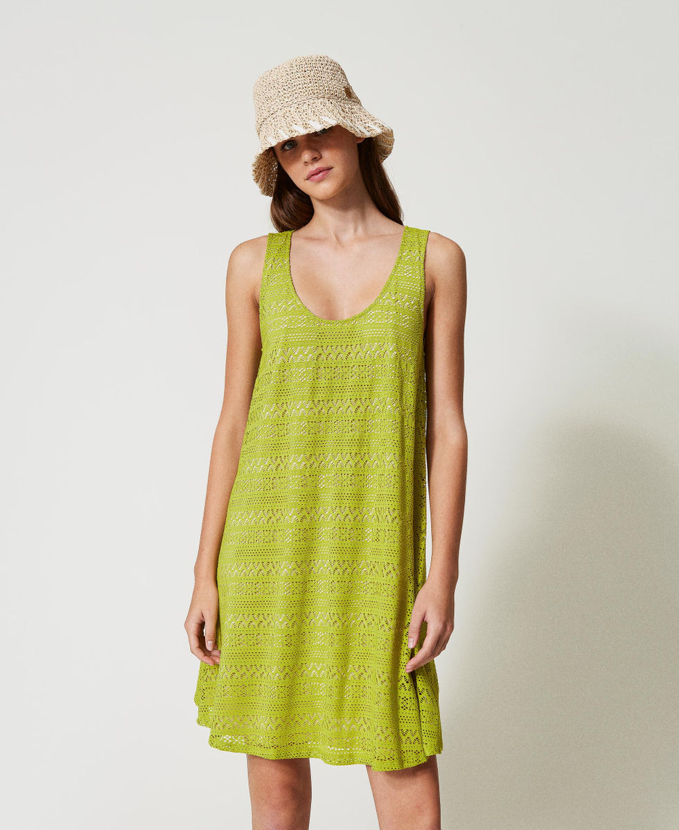 Short openwork fabric dress Green Grenoble Woman 251LB2GCC_12131_01