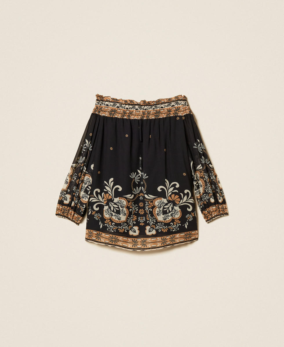 Blusa in georgette stampata Stampa Foulard Nero Donna 261LB2LAA_13225_S0