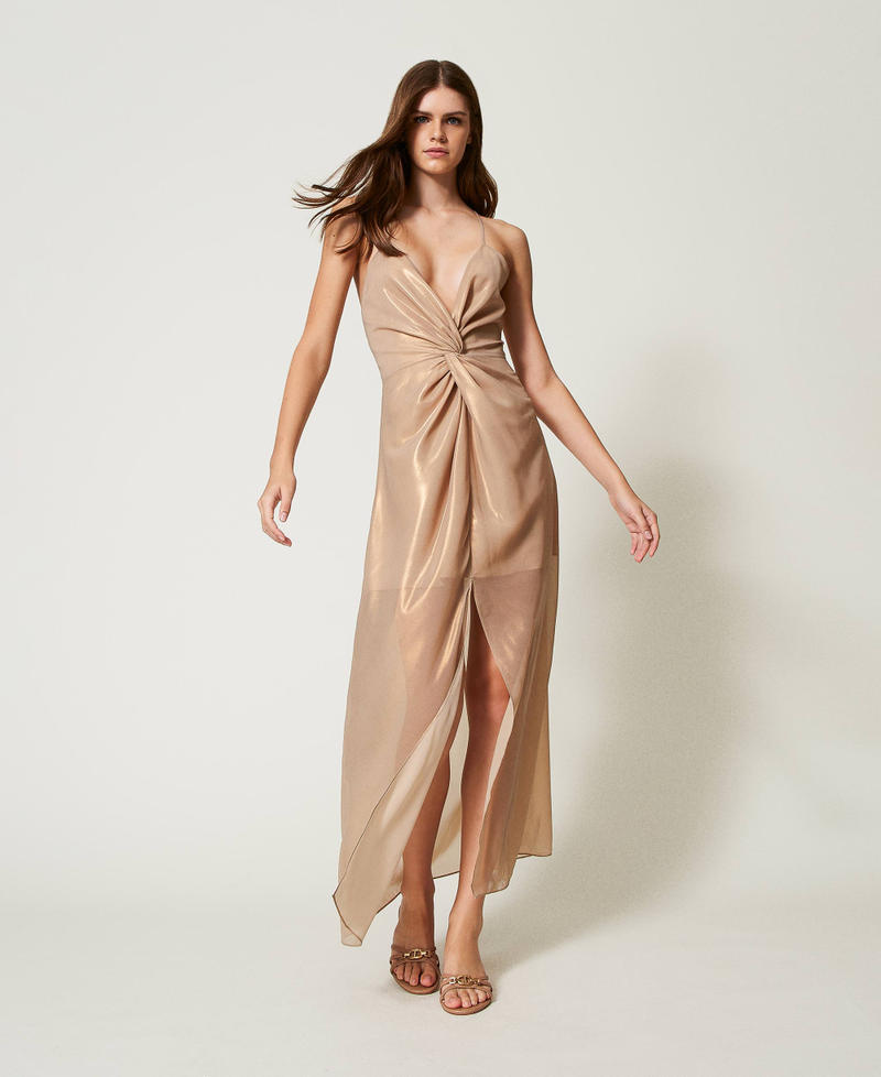 Maxikleid aus Metallic-Georgette Natural Beige Frau 251LB2MCC_12129_01