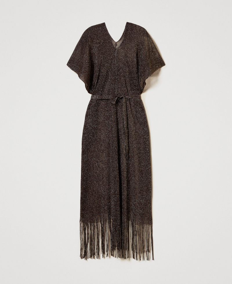 Long mesh and lurex kaftan with fringes Chocolate Lab Woman 251TO5180_10780_S0