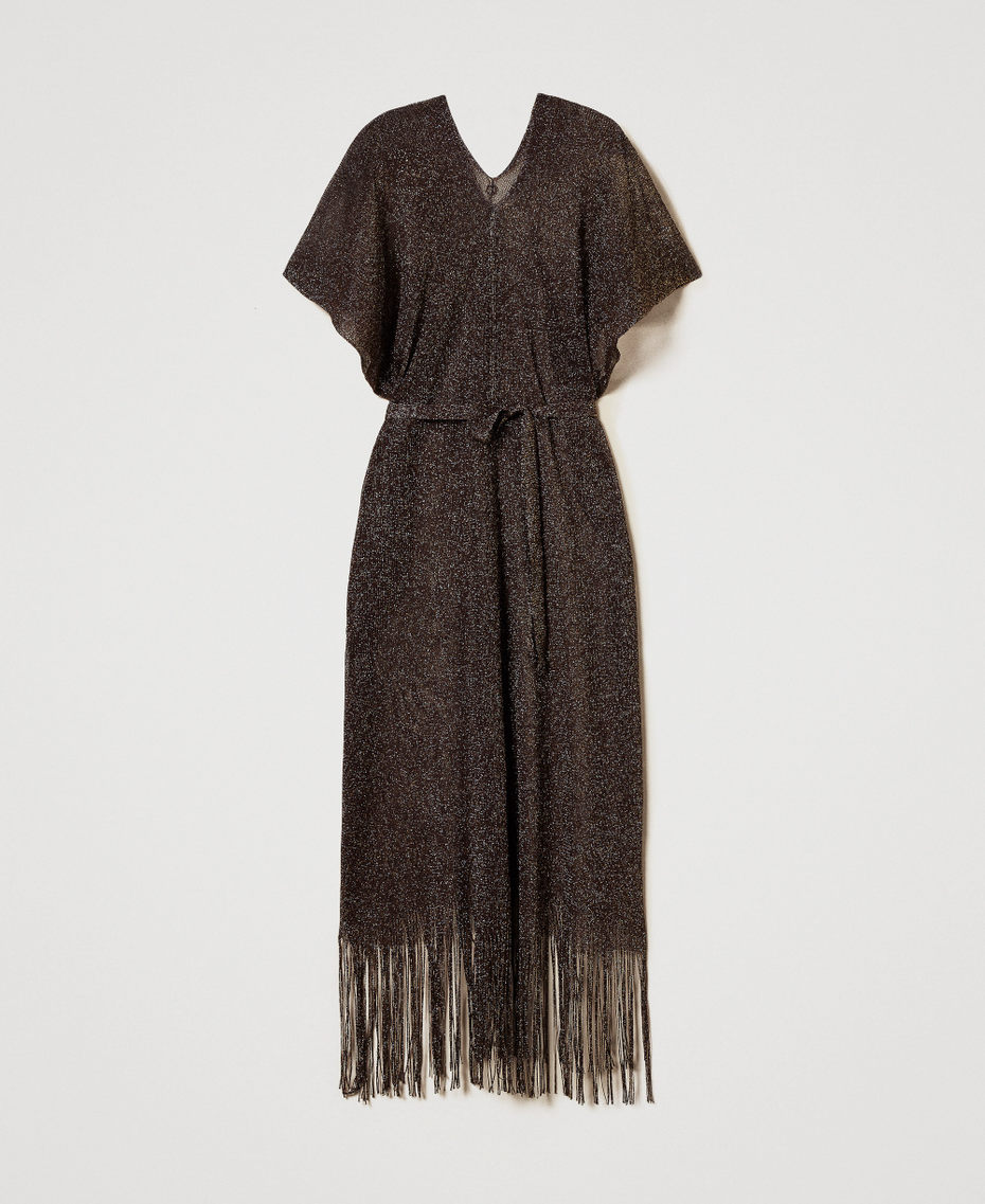 Long mesh and lurex kaftan with fringes Chocolate Lab Woman 251TO5180_10780_S0