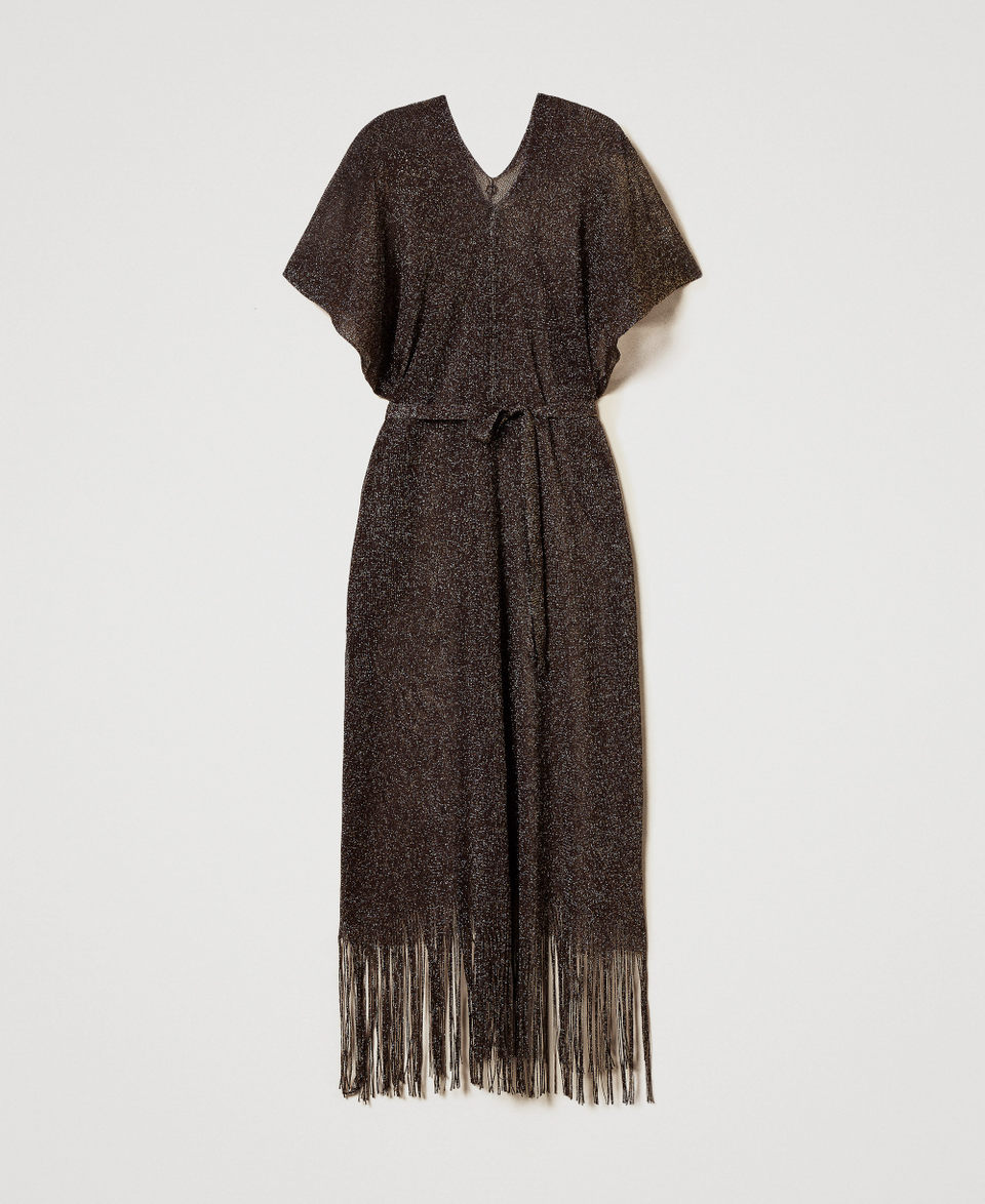Long mesh and lurex kaftan with fringes Chocolate Lab Woman 251TO5180_10780_S0