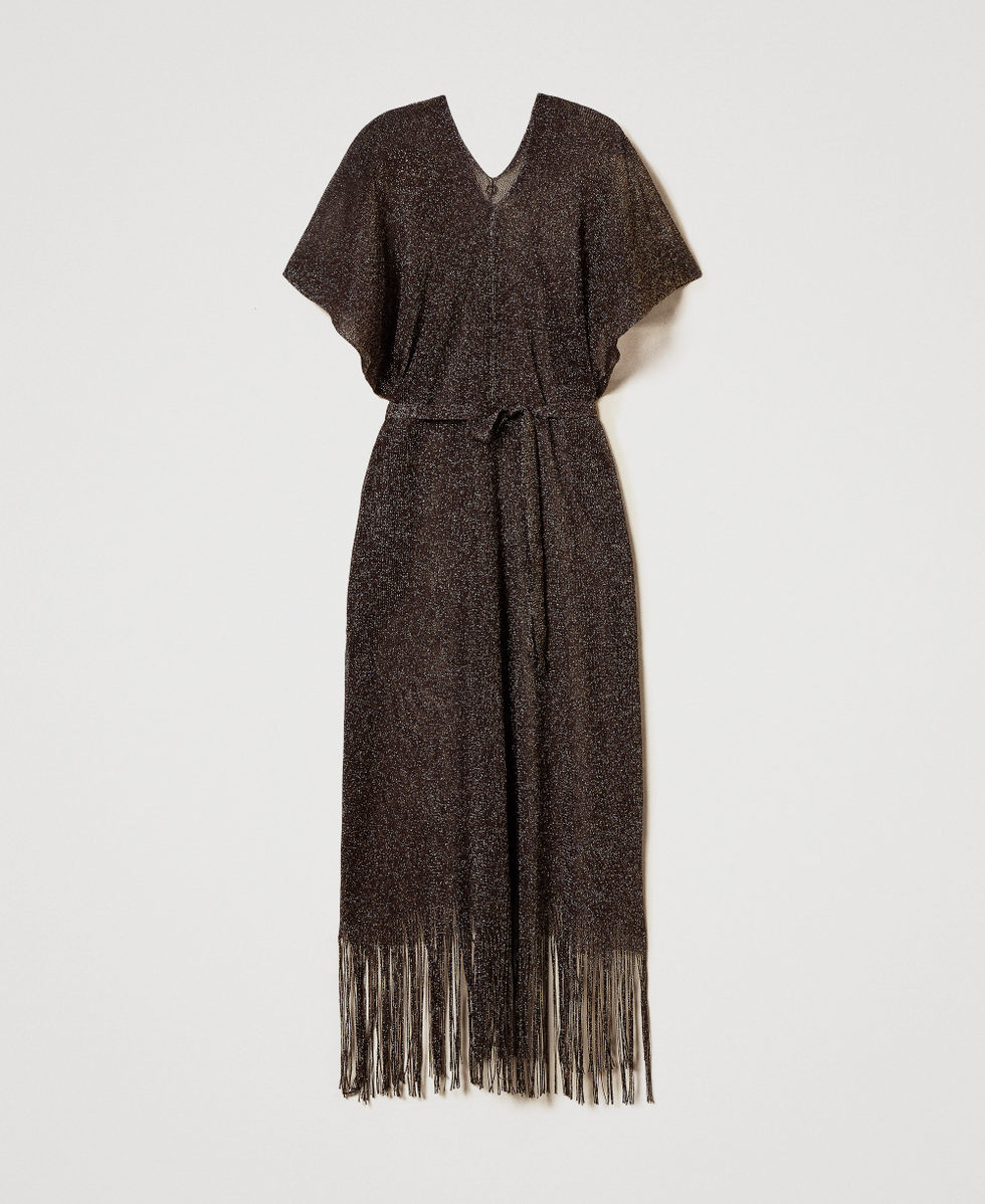Long mesh and lurex kaftan with fringes Chocolate Lab Woman 251TO5180_10780_S0