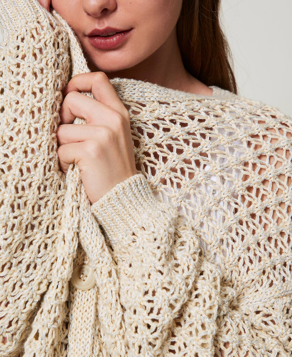 Openwork maxi cardigan Woman, Beige | TWINSET Milano Openwork maxi cardigan Woman, Beige | TWINSET Milano