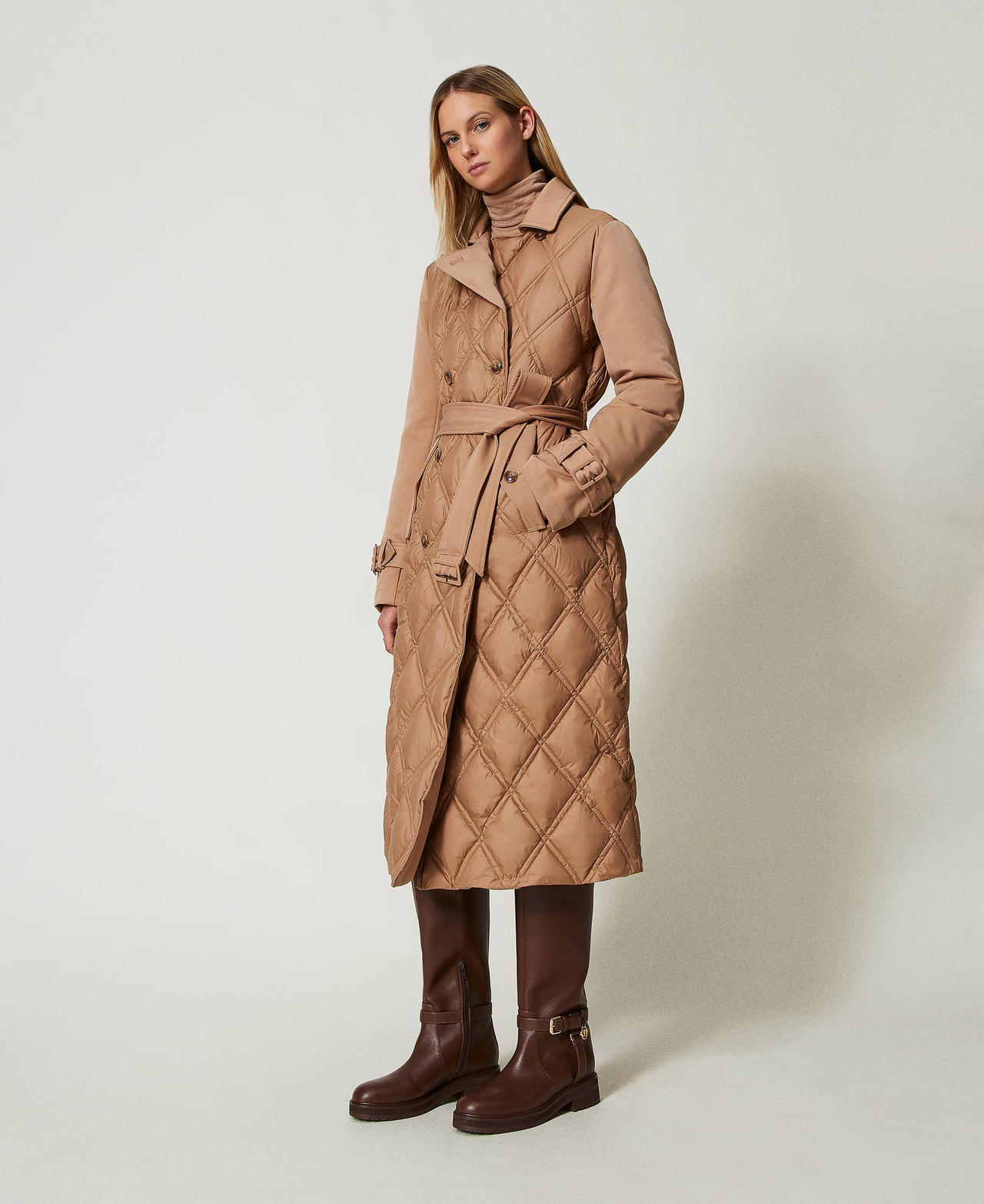 Double breasted quilted puffer jacket Woman Beige TWINSET Milano