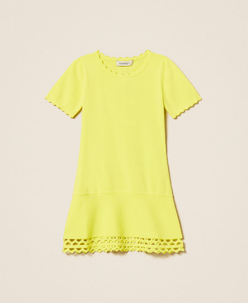 Girls&rsquo; short knit dress with scalloped trims Limelight Yellow Girl 261GB3070_06210_S0