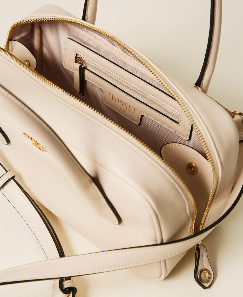 Medium bowler bag with logo Light Natural Woman 252TD8062_12227_04