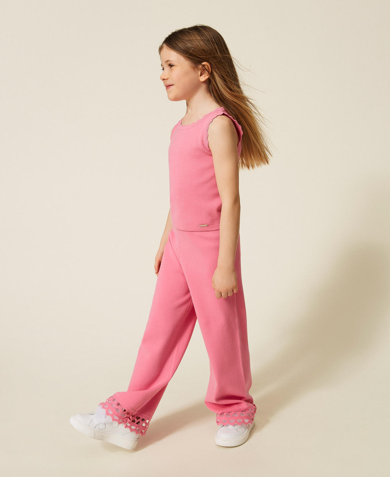 Top e pantaloni baby in maglia con smerli Rosa "Aurora Pink" Bambina 261GB3071_07207_02