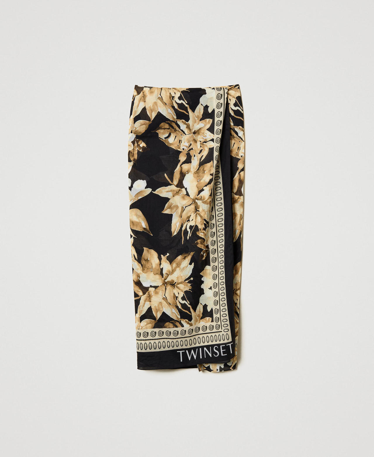 Sarong with print and logo Black/Natural Beige Floral Print Woman 251LB4CJJ_12195_0S
