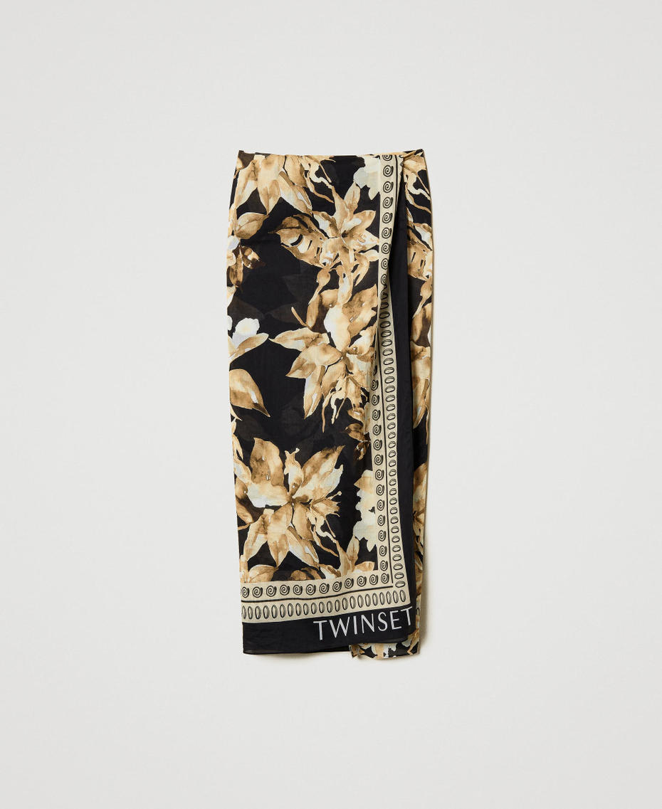 Sarong with print and logo Black/Natural Beige Floral Print Woman 251LB4CJJ_12195_S0